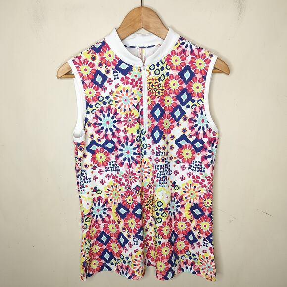 Lillie Green Sleeveless Quarter Zip Golf Top Floral Colorful - Picture 1 of 8